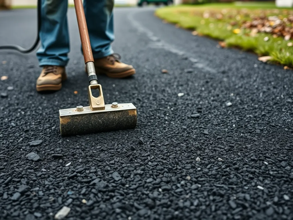 Man using a roller tool on asphalt for quality control in asphalt tool standards