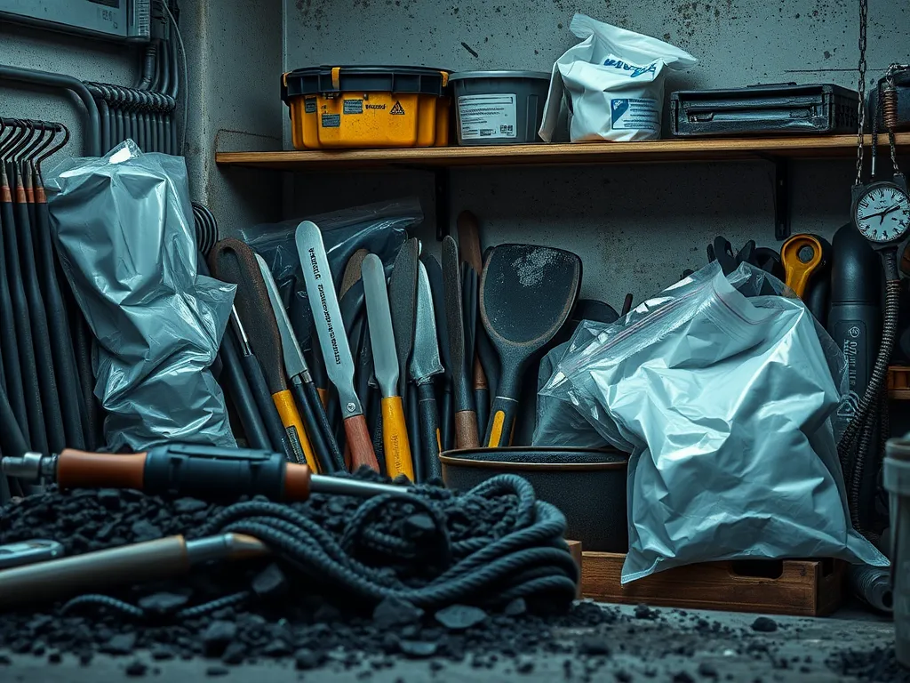 Various asphalt tools stored properly in a clean environment for maintenance.