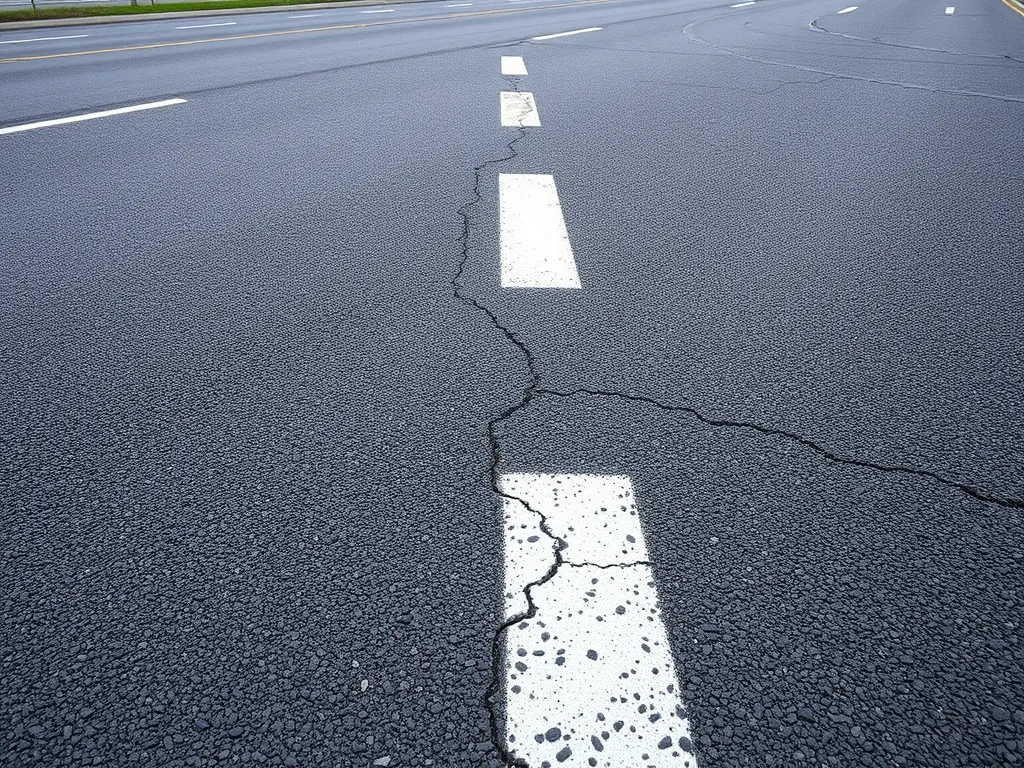 Cracked asphalt pavement illustrating different types of asphalt and their lifespans.