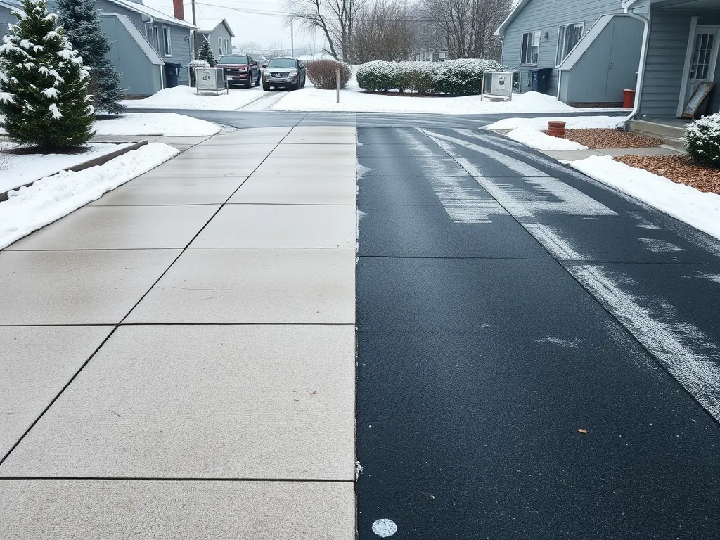 Comparison of asphalt and concrete driveways in colder climates with snow