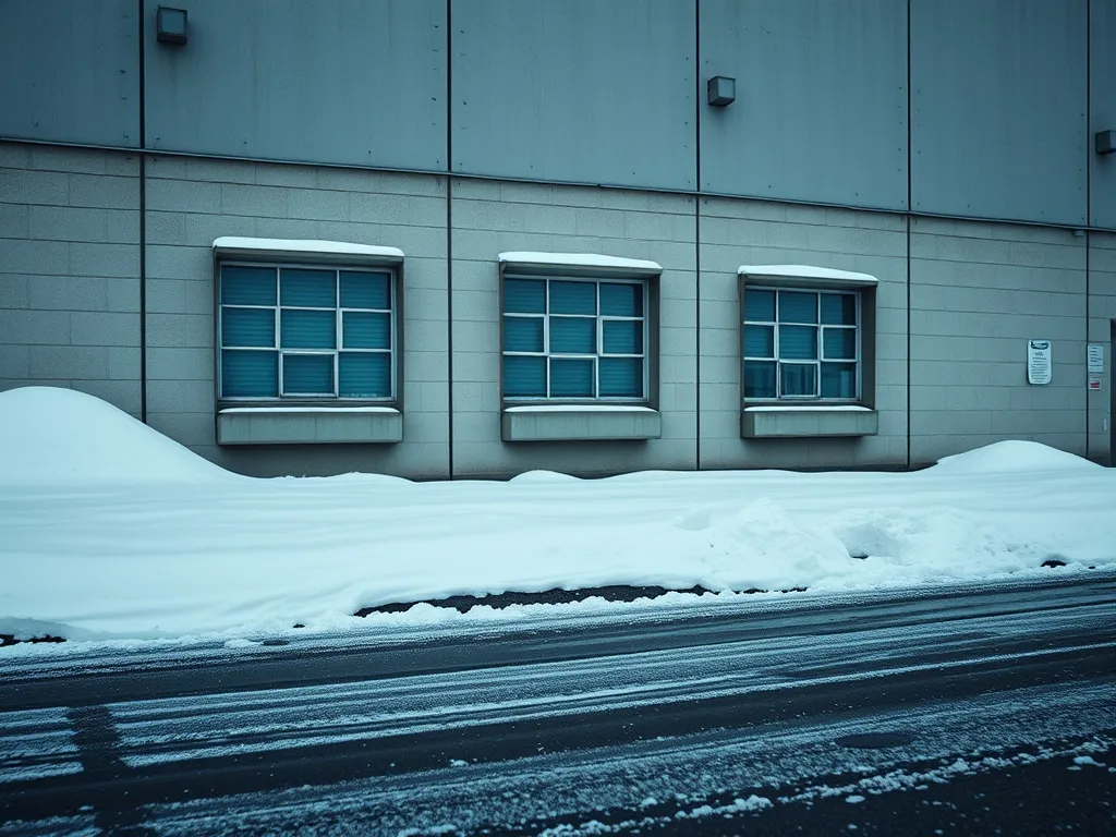 A snowy scene showcasing asphalt and concrete surfaces in a colder climate, highlighting the key differences in their performance.