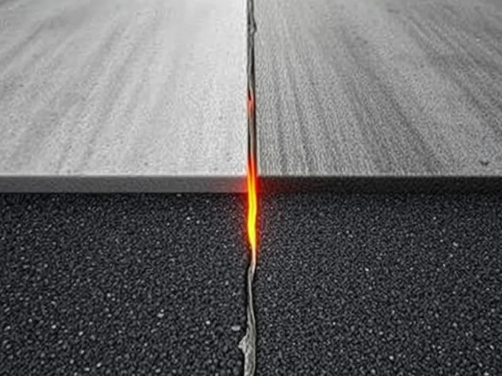 Comparative image showing a crack in asphalt and concrete, highlighting maintenance challenges.