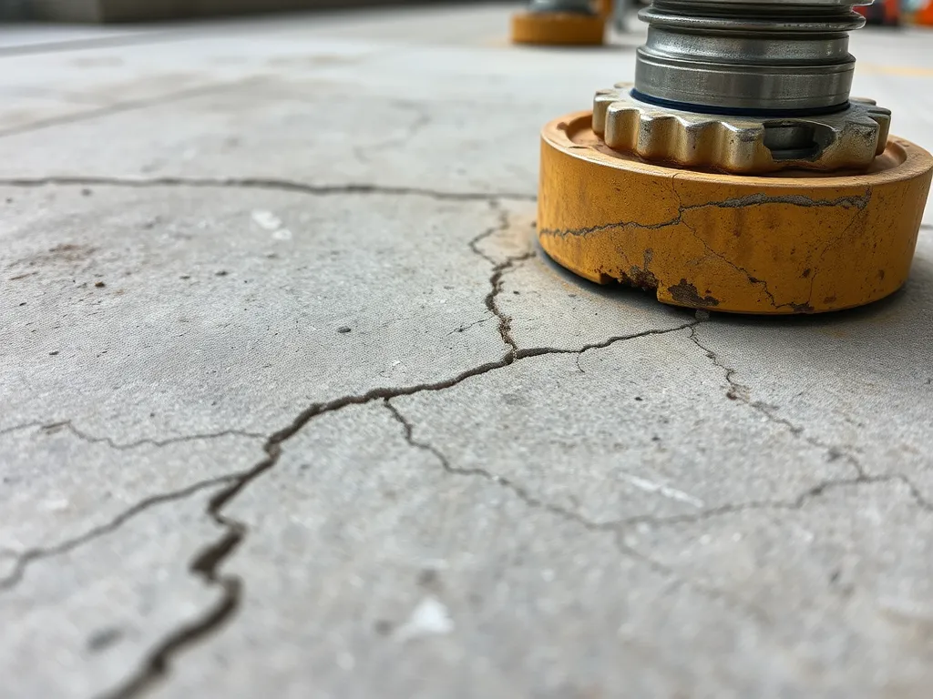 Close-up of cracked concrete surface showing maintenance comparison between asphalt and concrete.