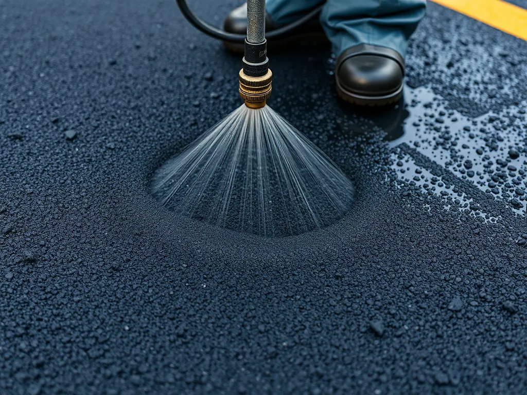 Applying waterproofing treatment to asphalt surface for enhanced durability