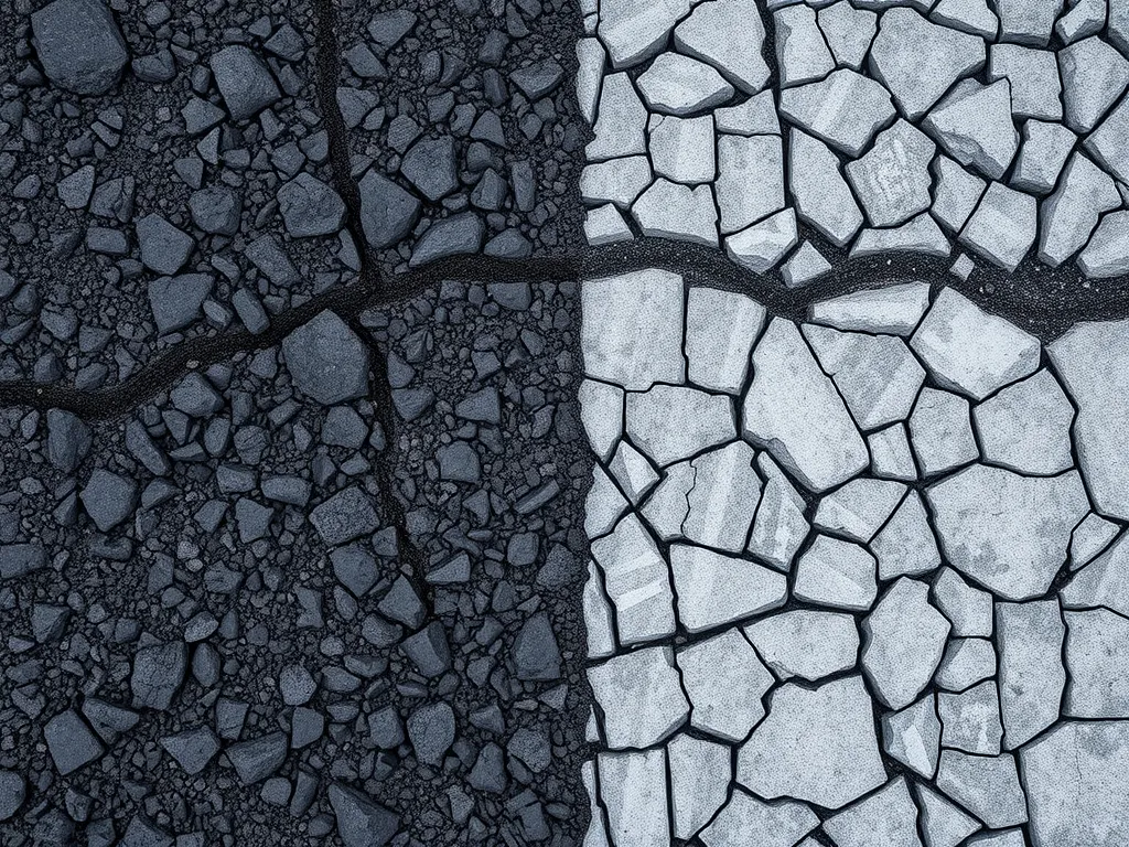 Weathered asphalt surface showing cracks and deterioration, highlighting the importance of weather resistance in asphalt.