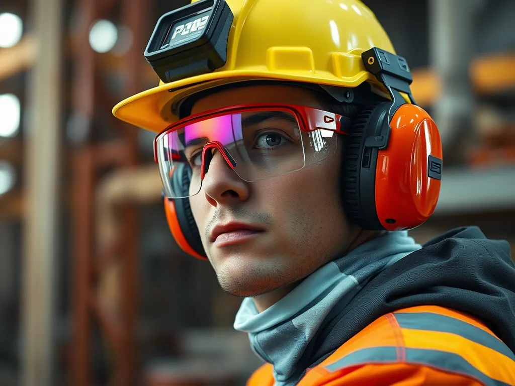 Worker wearing safety gear, including a helmet and protective eyewear, emphasizing key safety practices for asphalt work.