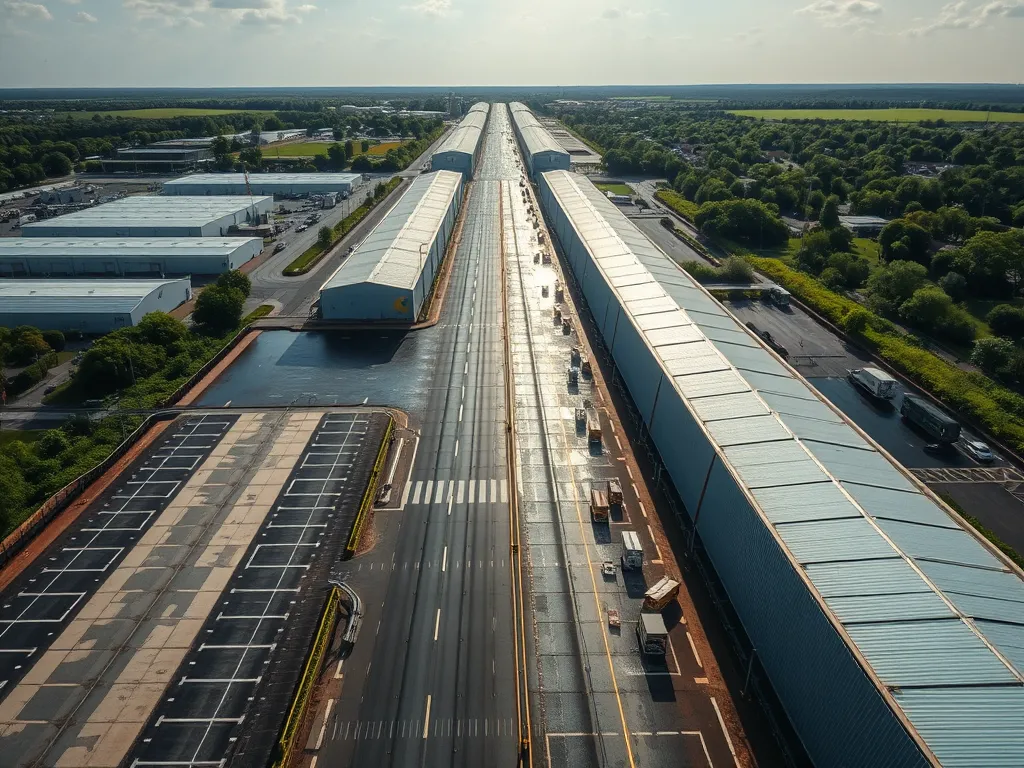Aerial view of industrial facilities showcasing innovative technologies for effective asphalt cooling.