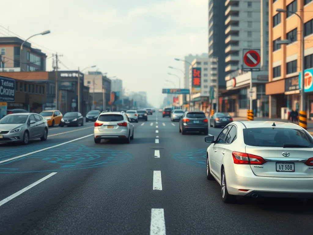 Traffic on a city road showcasing asphalt surfaces impacting noise pollution levels