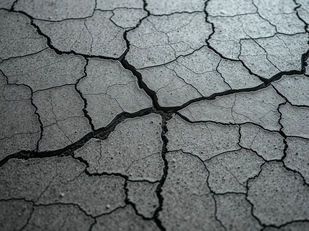 Close-up view of cracked asphalt surface, highlighting the maintenance challenges in asphalt vs concrete.