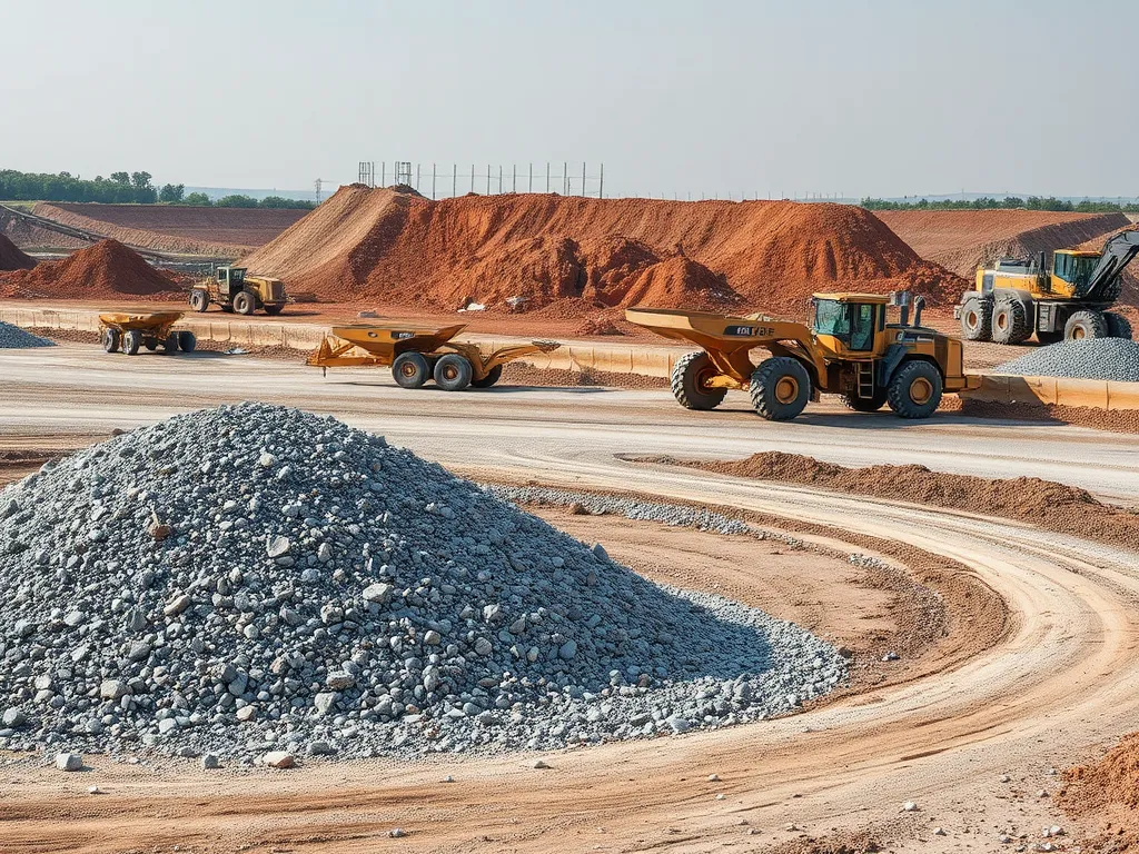 Heavy machinery and gravel piles for site preparation of an asphalt driveway