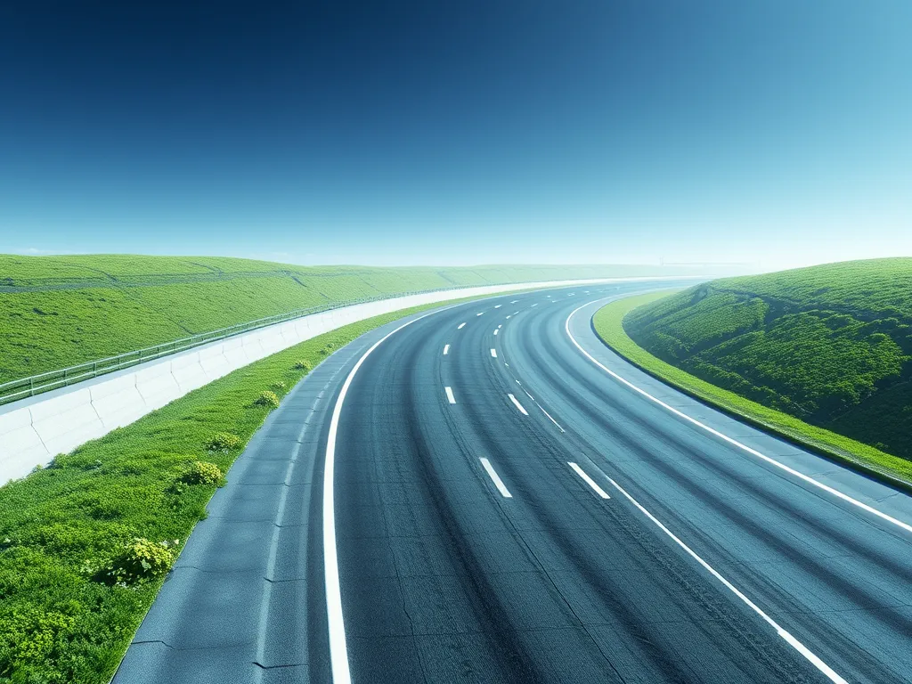 Wide asphalt road showcasing the effects of autonomous vehicles on road design