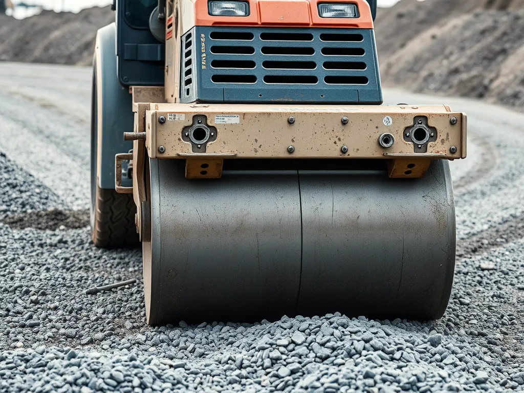 A compaction roller on gravel demonstrating effective compaction techniques
