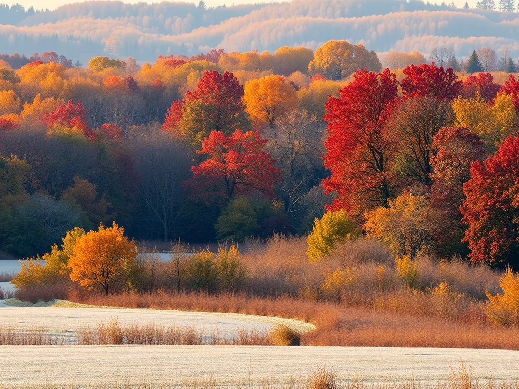Vibrant autumn landscape indicating optimal weather conditions for paving asphalt.