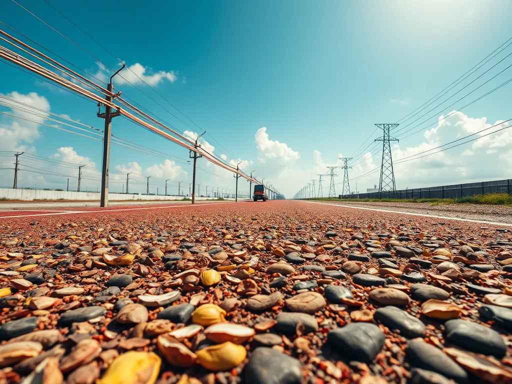 A close-up view of bio-based asphalt made with natural materials, showcasing innovation in sustainable road construction.