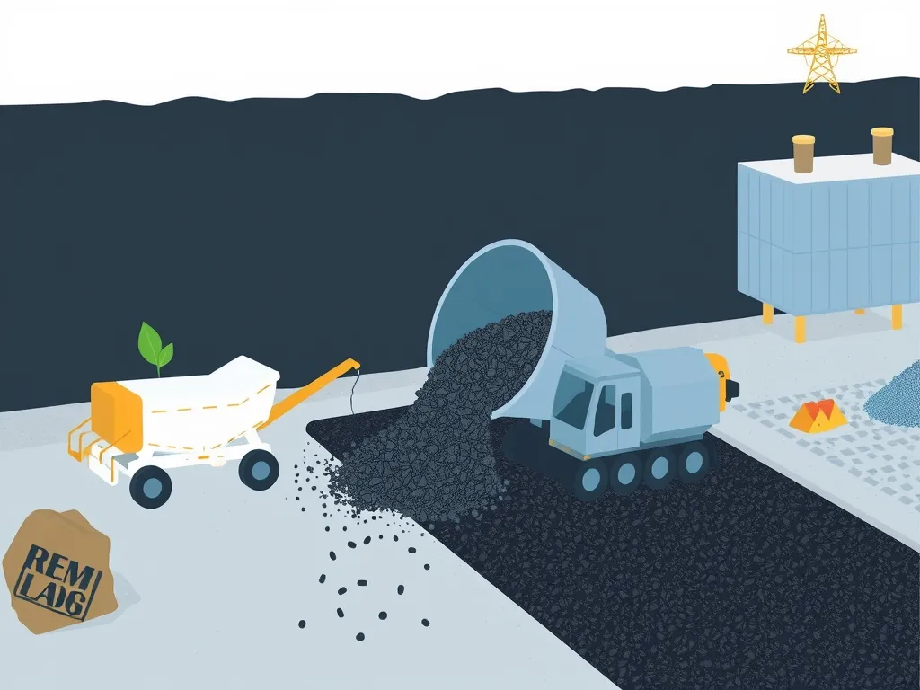 Illustration of biodegradable materials being mixed into asphalt