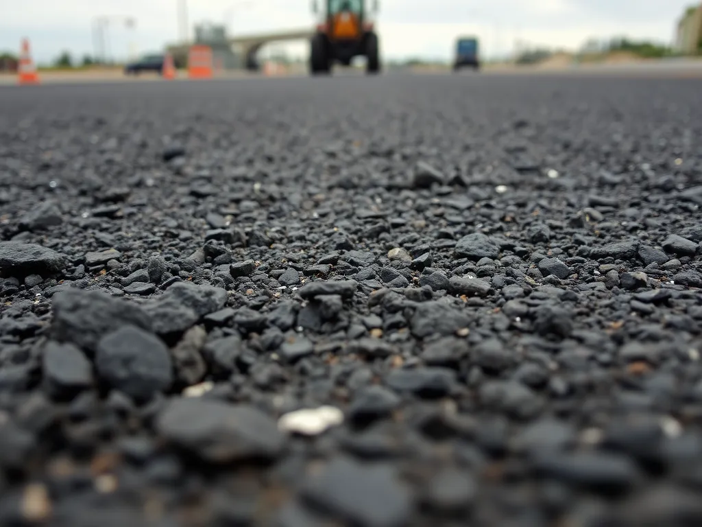 Close-up view of bitumen asphalt pavement showing aggregate texture