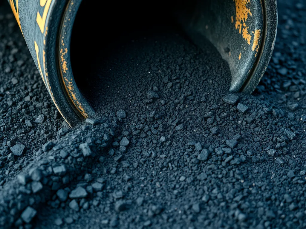 Close-up of bitumen spilling from a can, illustrating its use in asphalt pavement design.