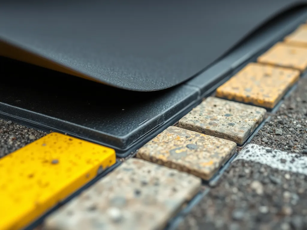 Close-up of asphalt pavement showing bitumen layer and textured surface