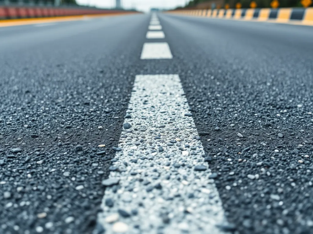 Close-up view of a road surface highlighting bitumen blending techniques.
