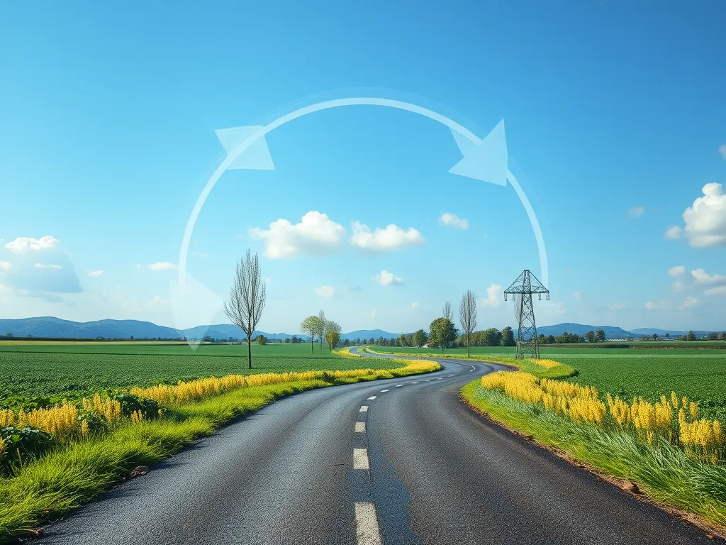 Sustainable road constructed with bitumen in an eco-friendly landscape.