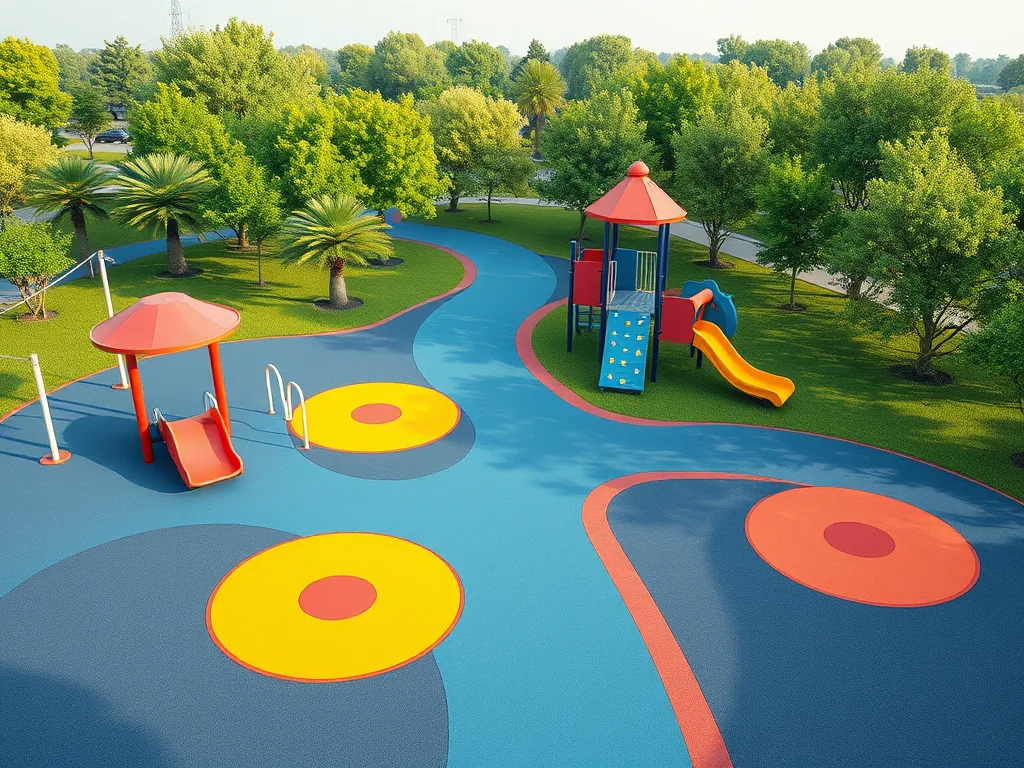 Colorful playground surface featuring bitumen material for urban planning