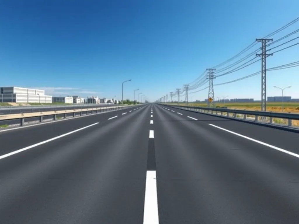 Paved road using bitumen in an urban planning context, showcasing infrastructure and development.