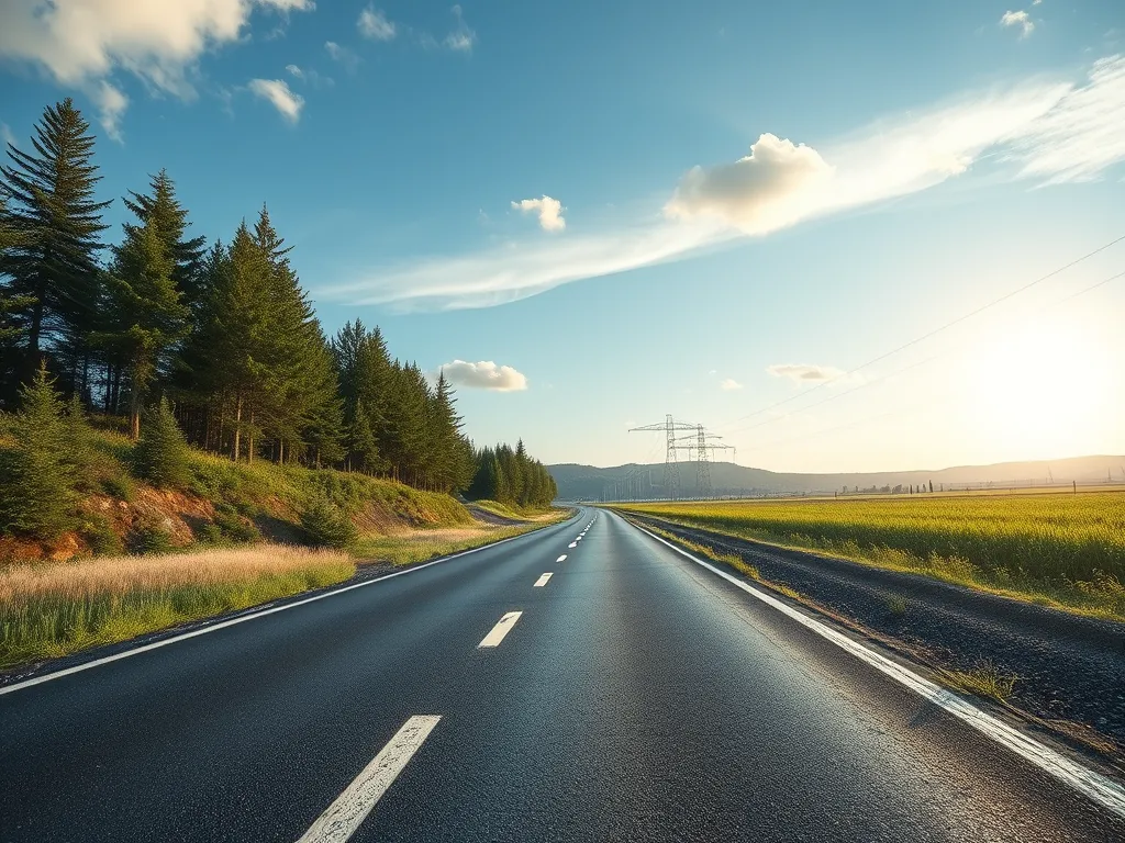 A road showing the effectiveness of bitumen in waterproofing applications under various weather conditions.