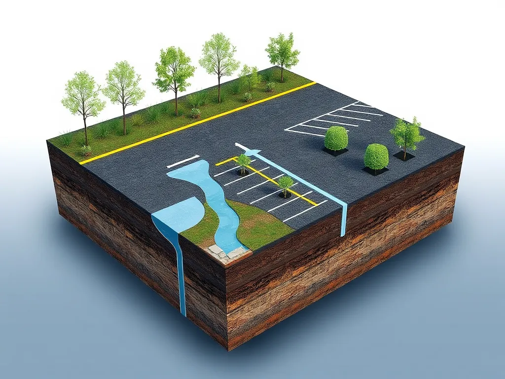 Illustration of bitumen layers demonstrating waterproofing properties in construction.