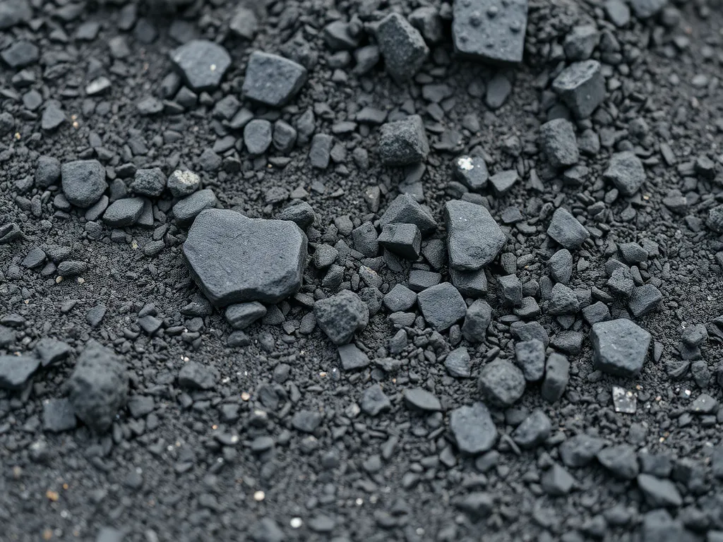 A close-up view of rough bitumen fractions, showcasing their texture and appearance.