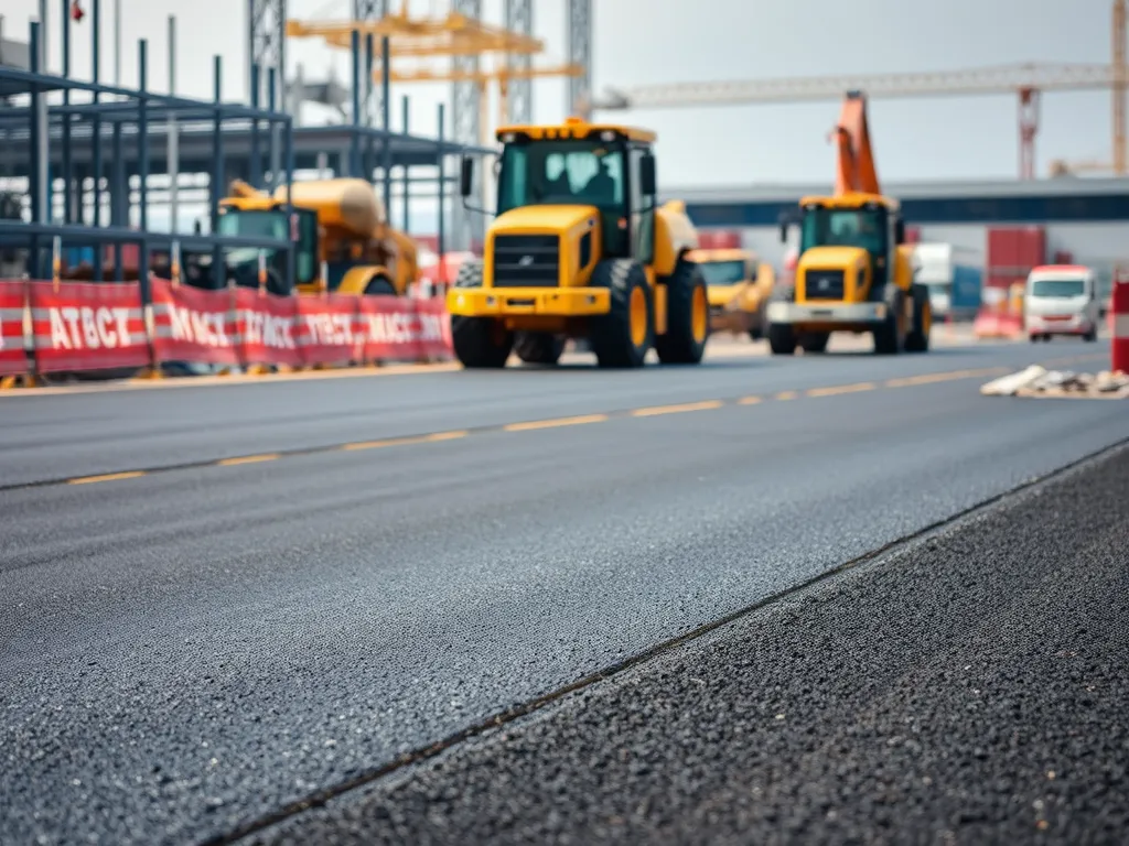 Construction site showing asphalt being laid, relevant for calculating the amount of asphalt needed.