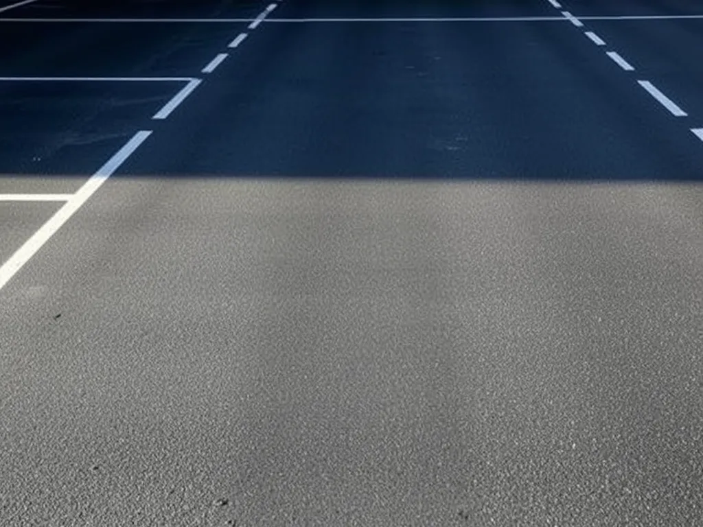 Close-up view of a car park deck asphalt surface with marked parking spaces.