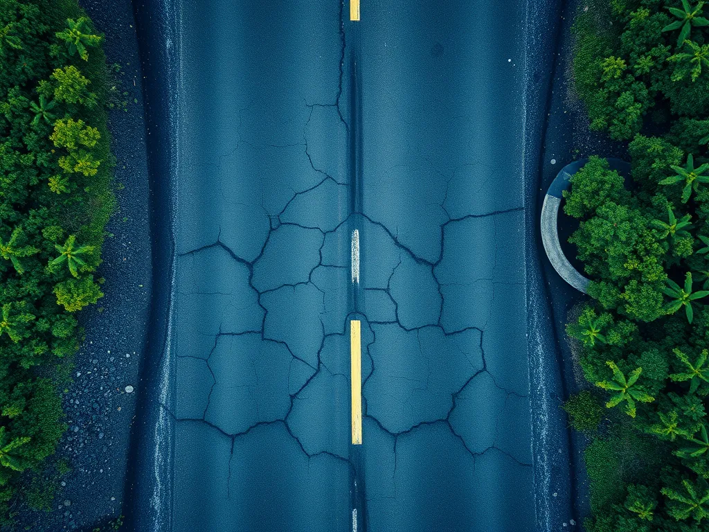 Cracked asphalt road highlighting the effects of climate change on pavement durability