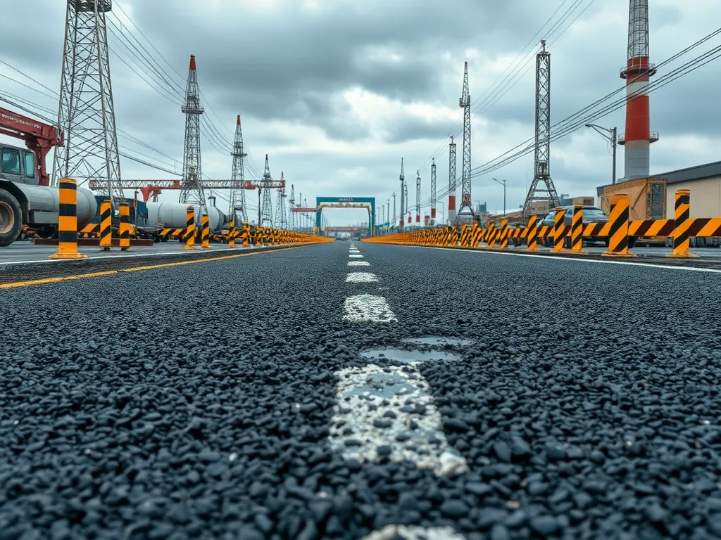 Asphalt road with focus on surface conditions affected by climate.