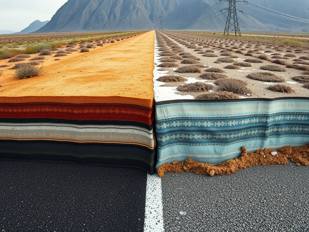 Cross-section of asphalt layers showing how climate affects asphalt performance