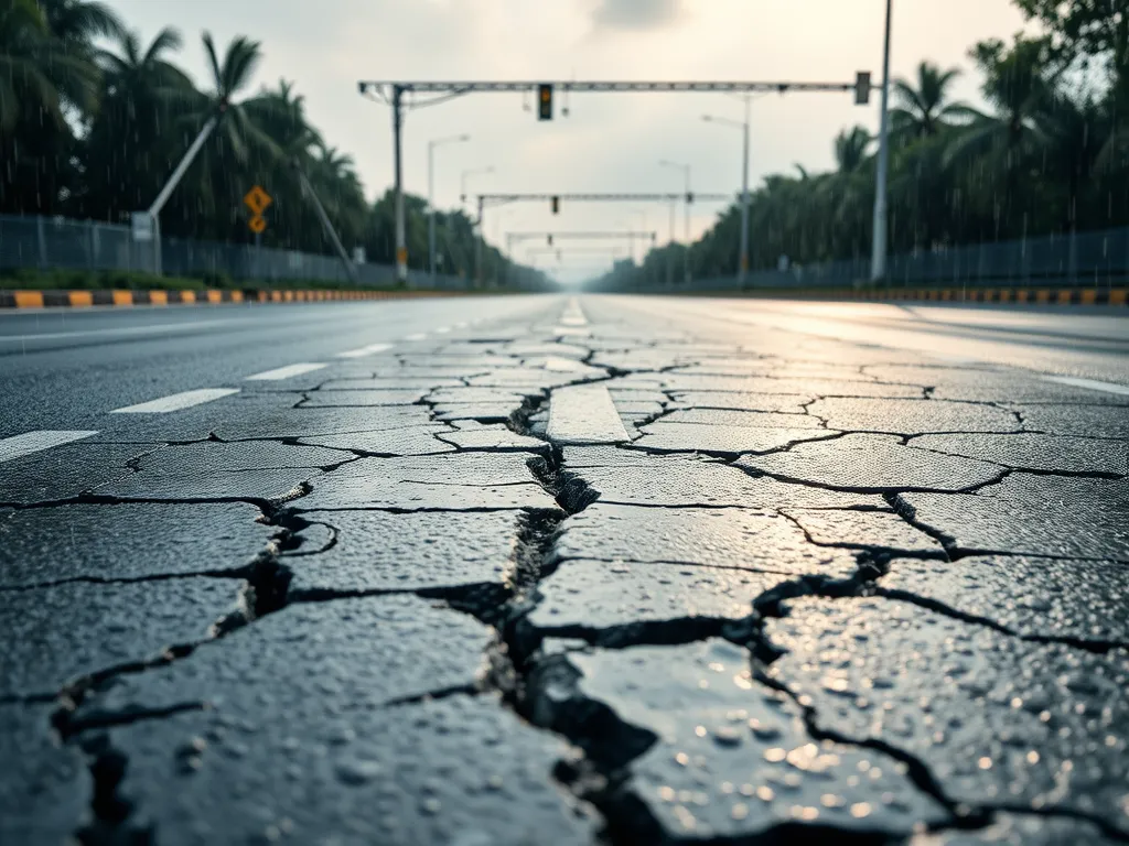 Cracked asphalt road showing the effects of climate on pavement performance