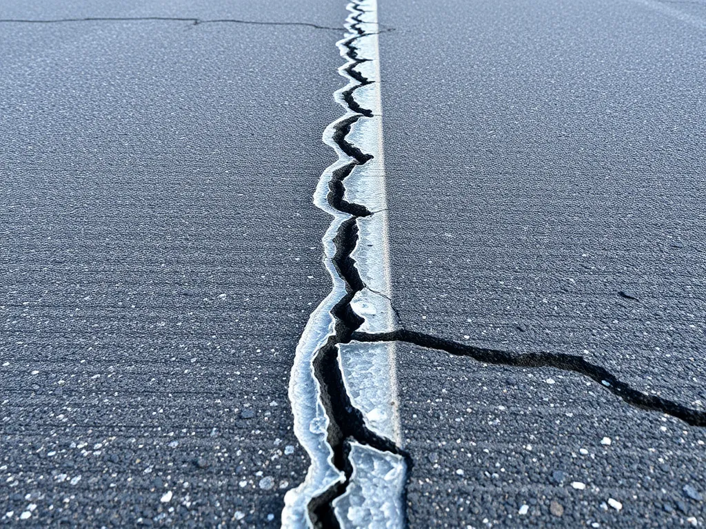 Cracked asphalt surface demonstrating the impact of climate on asphalt performance.