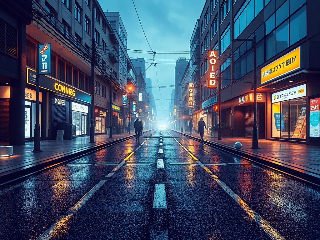 Urban street at night showcasing asphalt surface affected by weather conditions, highlighting the importance of climate in asphalt selection.