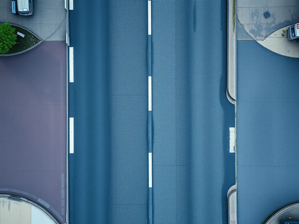 Aerial view of asphalt roads showing different selections influenced by climate conditions.