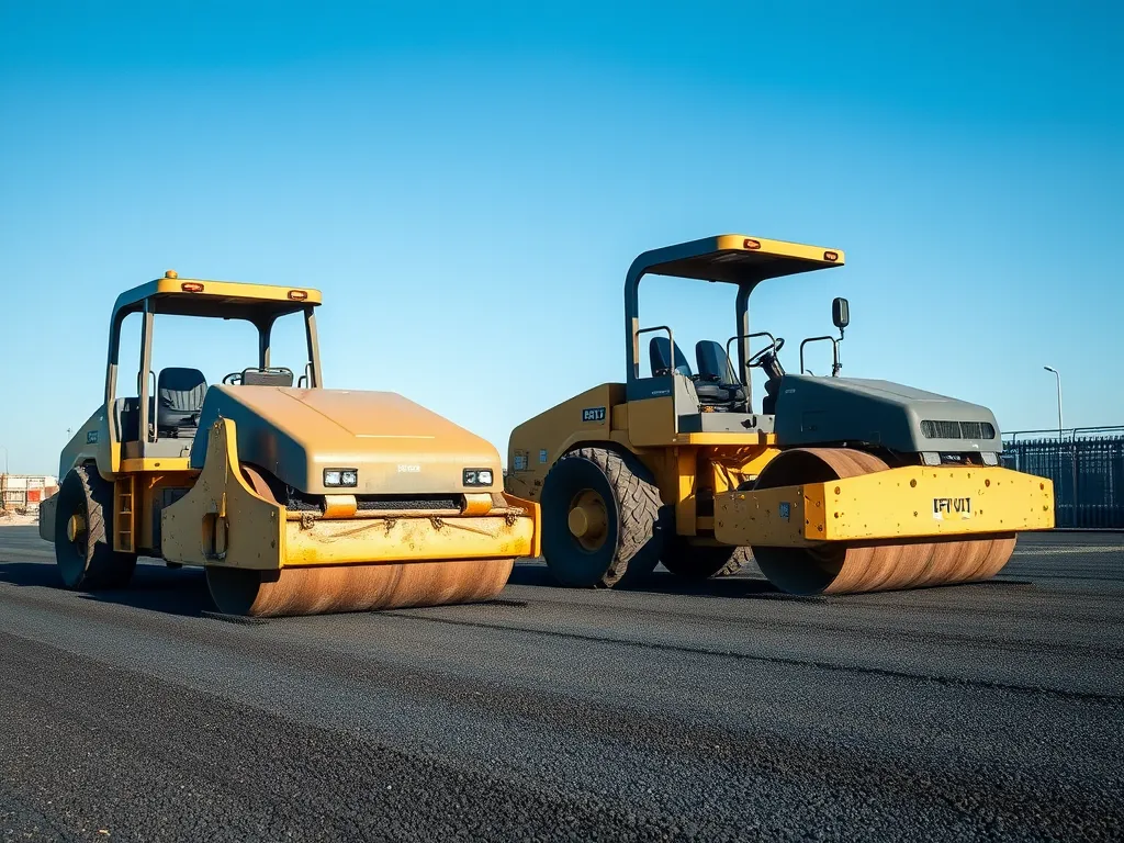 Two asphalt rollers used in cold mix asphalt application for road construction