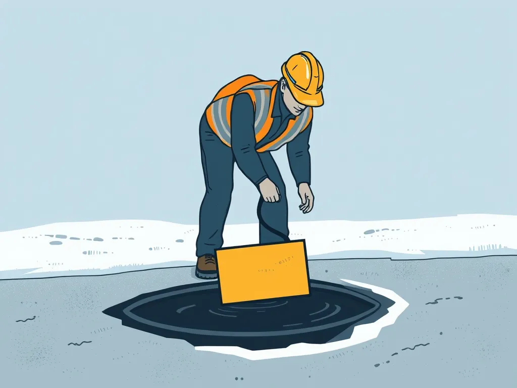 Worker applying cold patch to repair a pothole in a road.