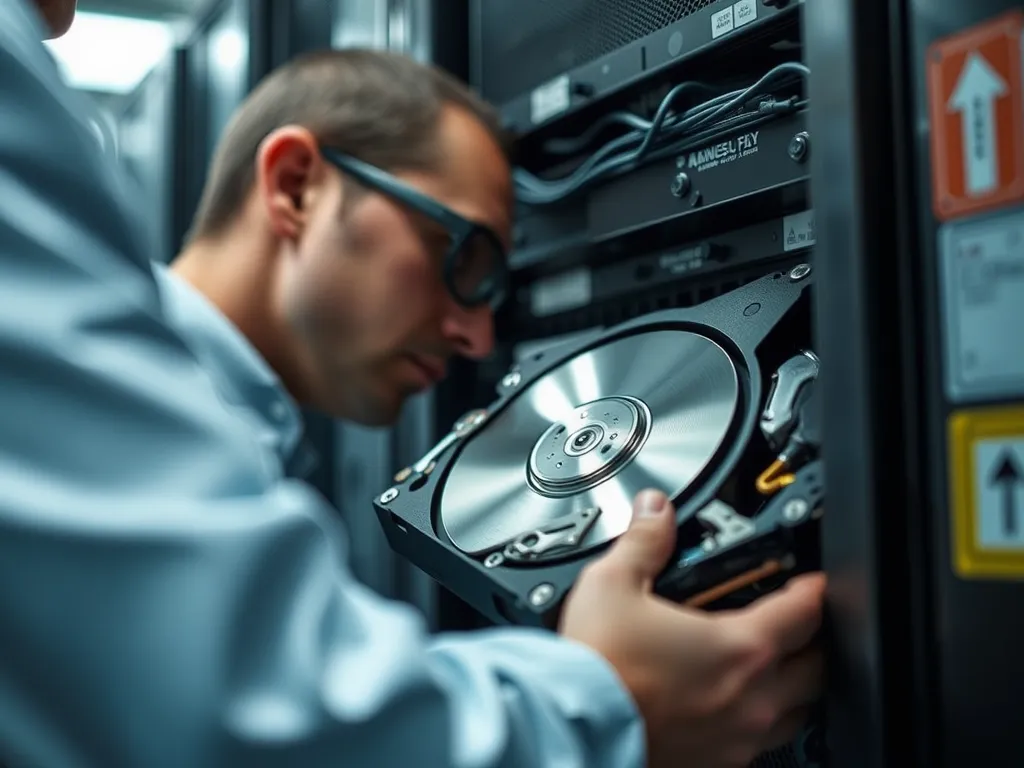 Technician inspecting hard drive to address compaction failures