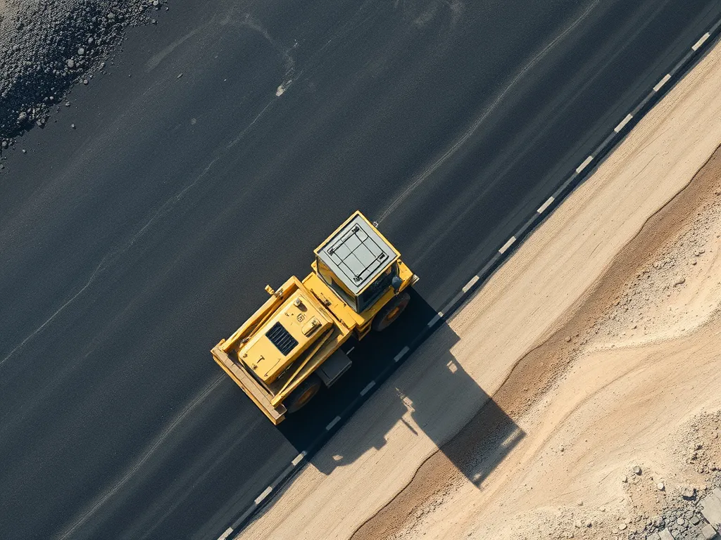 Aerial view of a compactor working on asphalt to demonstrate compaction methods