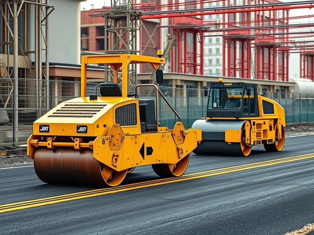 Two yellow road rollers demonstrating different compaction methods in construction.