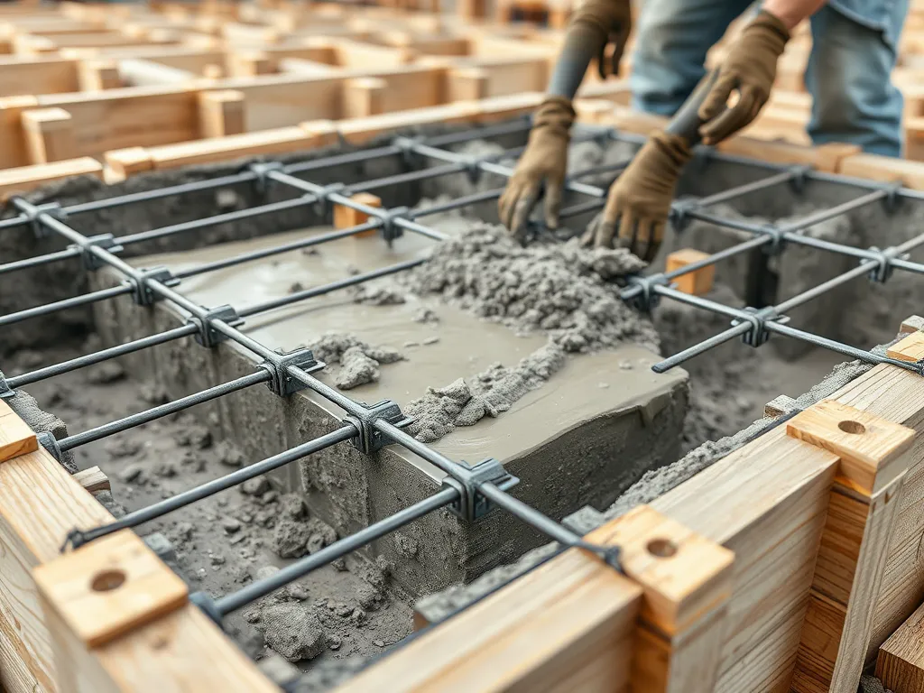 A worker mixing concrete inside a frame for a construction project, relevant to the comparison of Asphalt, Concrete, and Gravel.
