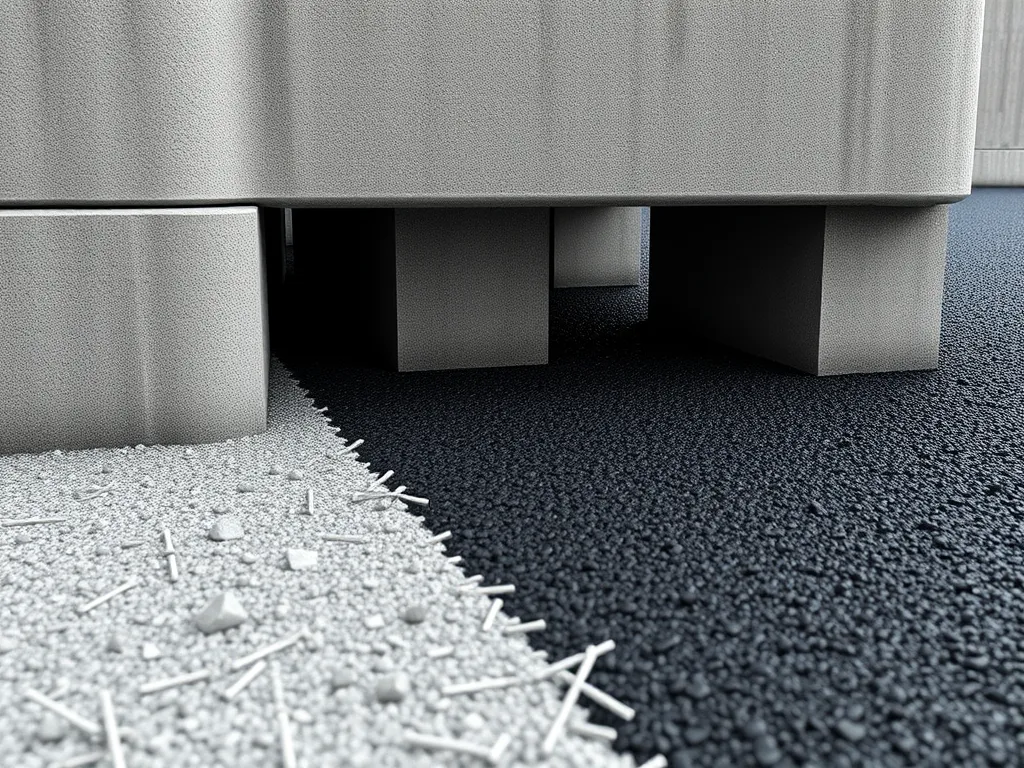 Close-up of concrete and asphalt surfaces highlighting the differences in texture and composition.