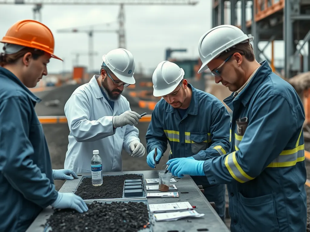 Asphalt experts analyzing materials for consulting and quality control.