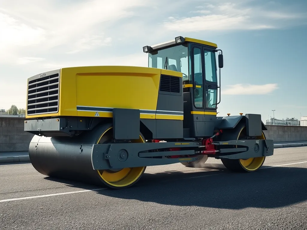 Heavy asphalt roller used for cooling hot asphalt during road construction.