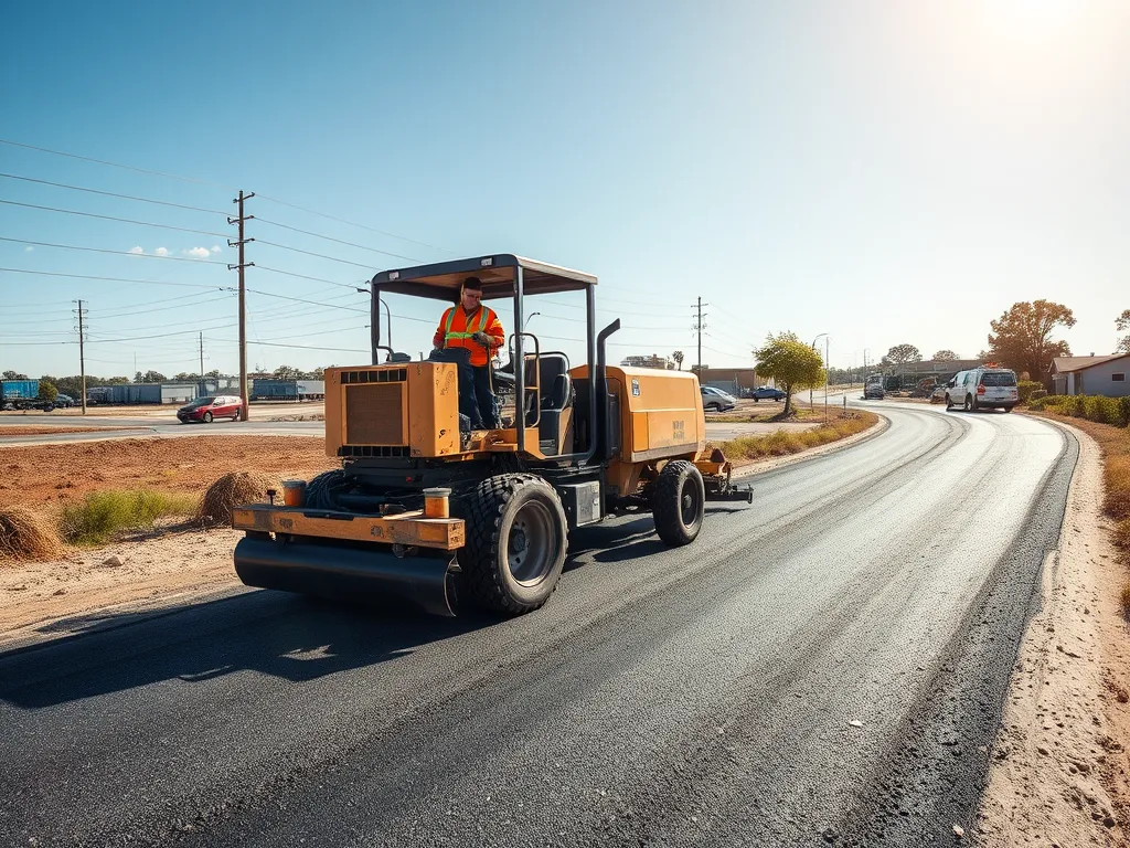 Worker using a cooling machine on hot asphalt to maintain optimal temperature.