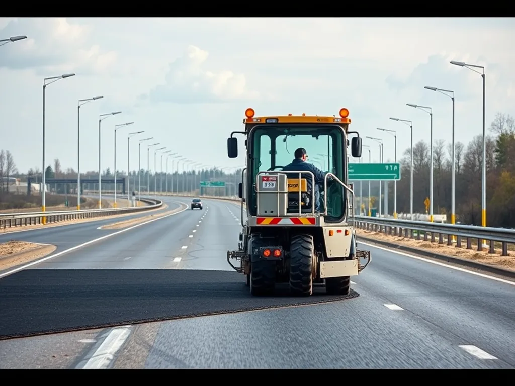 Asphalt cooling machine applying cooling methods to hot asphalt on a highway.