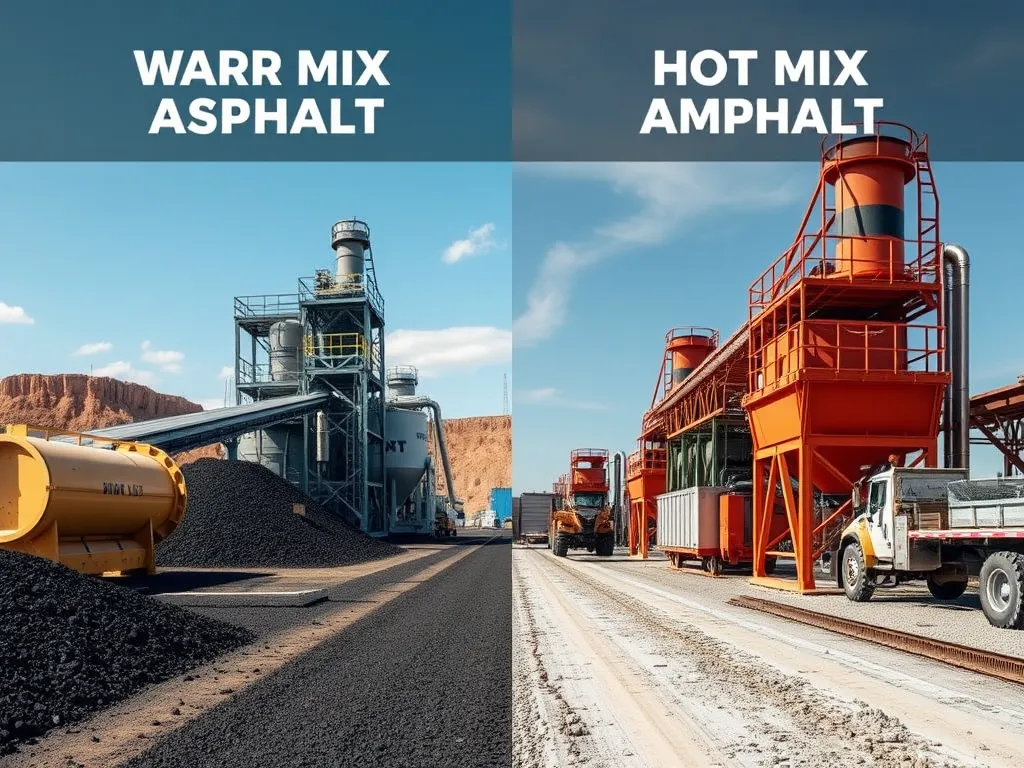 Comparison of Warm Mix Asphalt and Hot Mix Asphalt production processes illustrating cost-effectiveness.